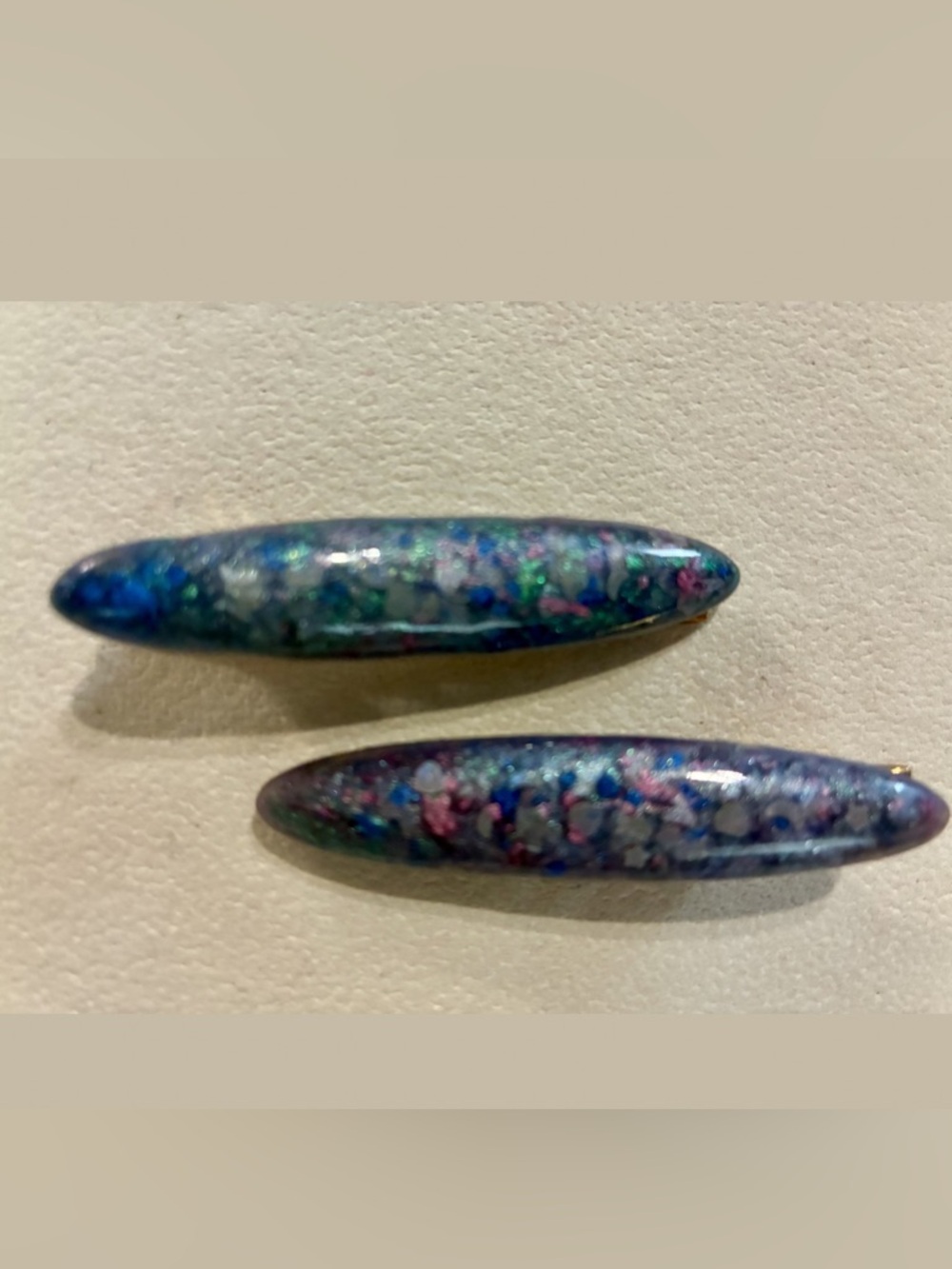 Hand Crafted Blue and Pink Glitter Resin Hair Barrettes